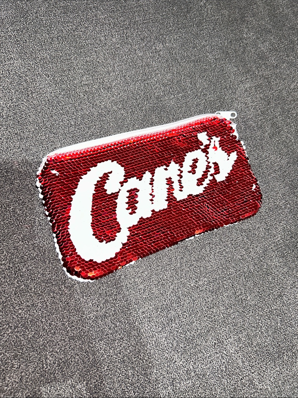 “Canes Chicken” Red and White Sequin Zip Pouch